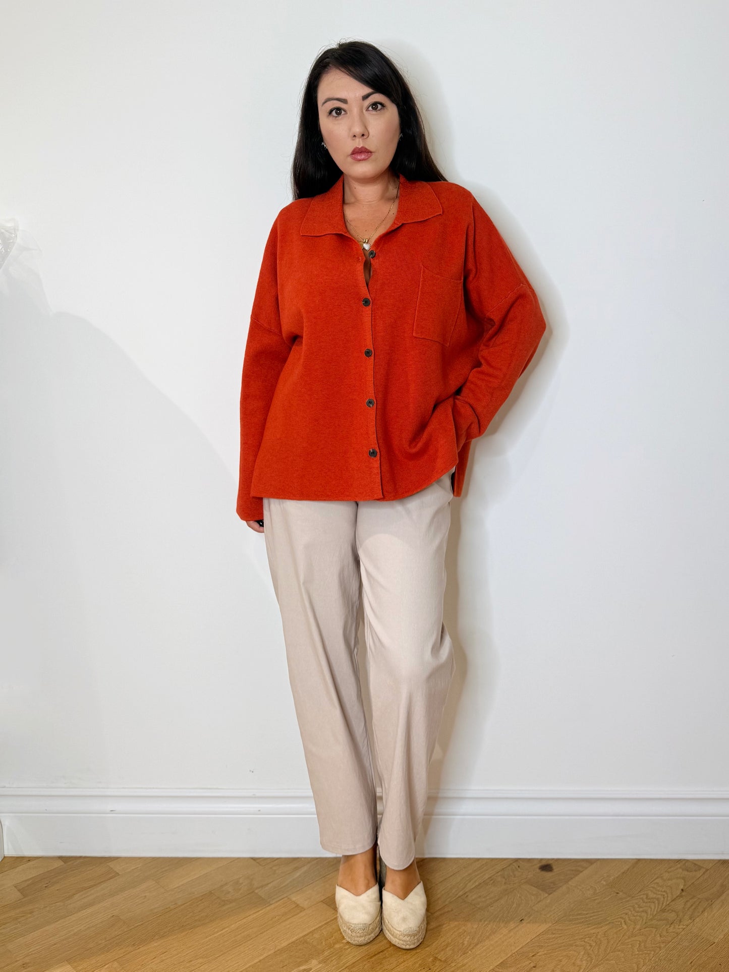 Camicia over in maglia arancio