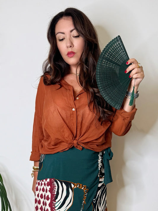 Camicia in voile di cotone terracotta