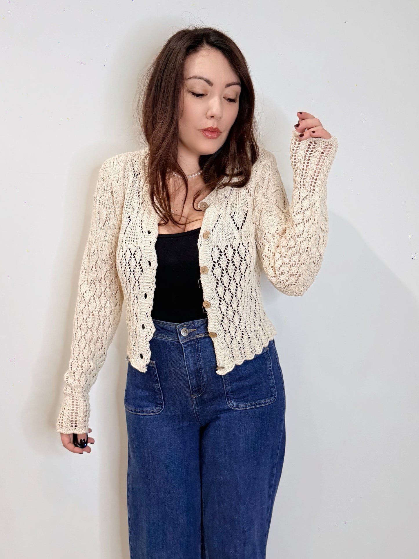 Cardigan traforato écru