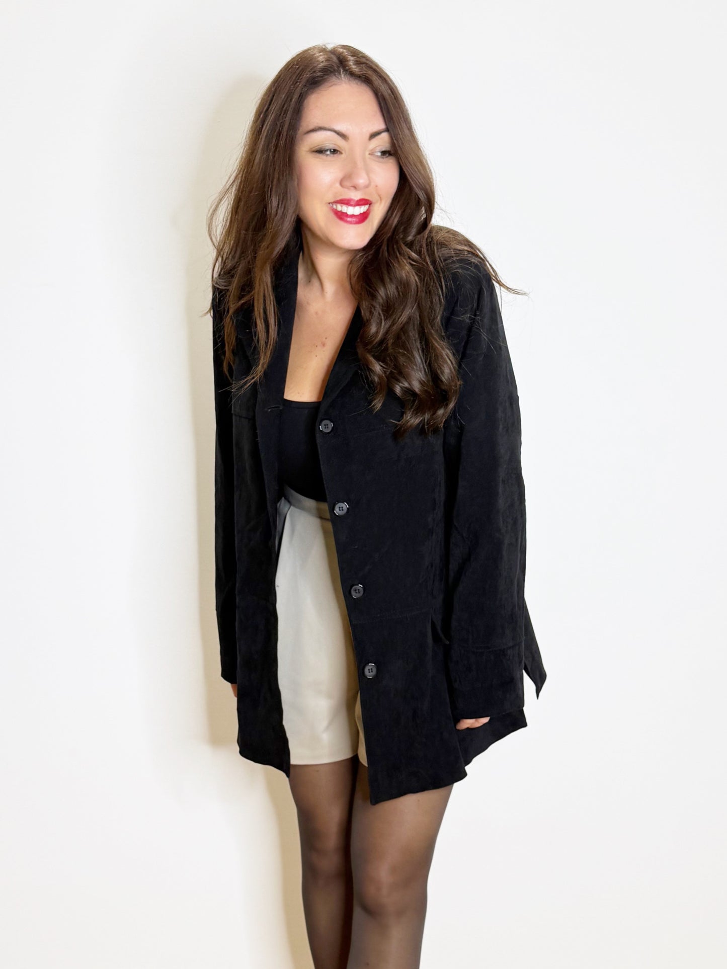 Giacca nera in simil suede