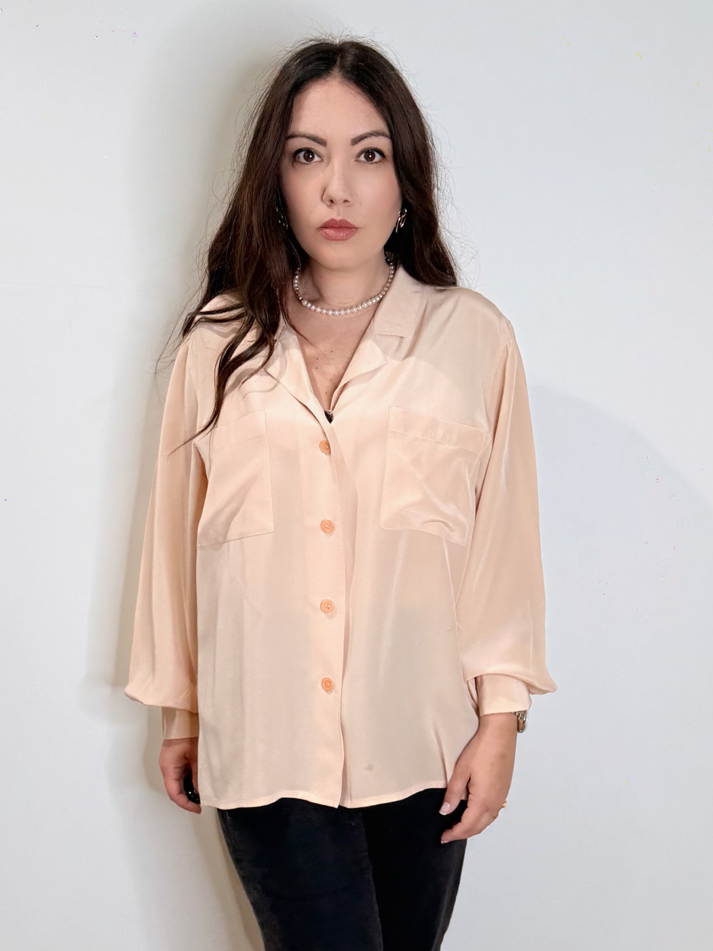 Camicia in pura seta rosa cipria