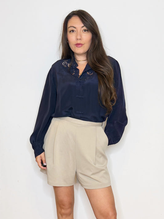 Camicia in pura seta blu