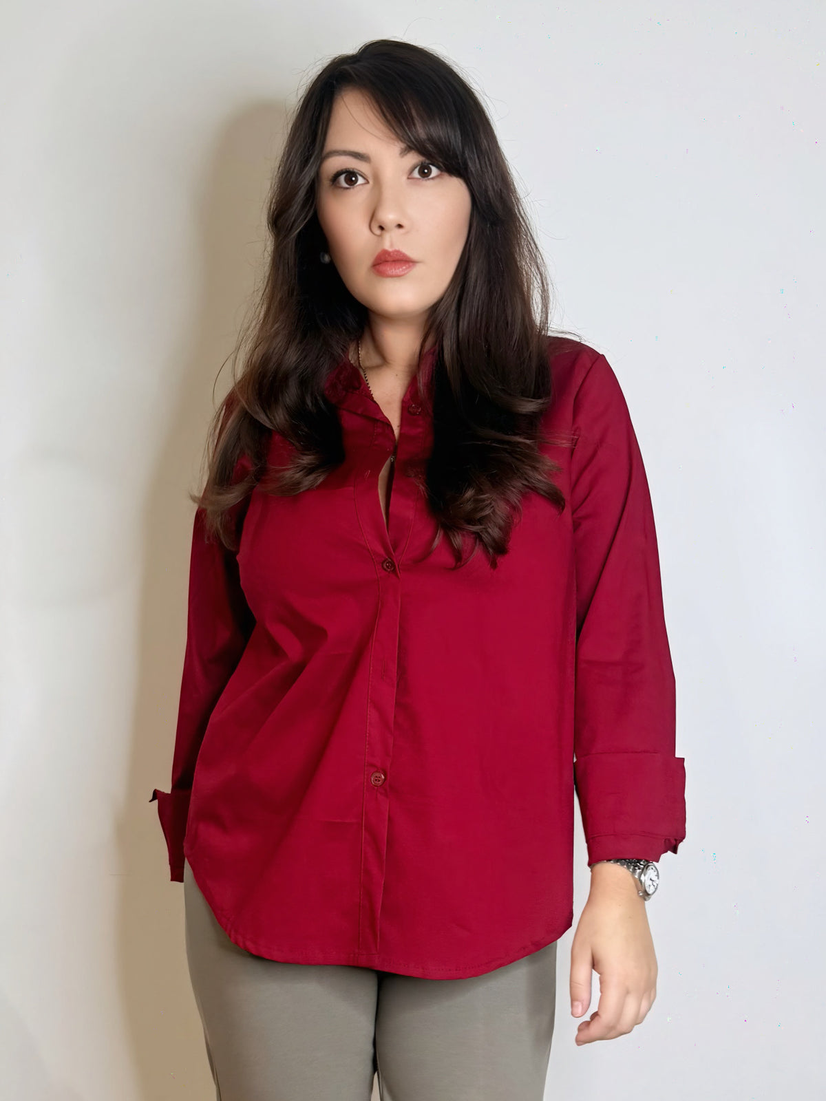 Camicia svasata in cotone ciliegia