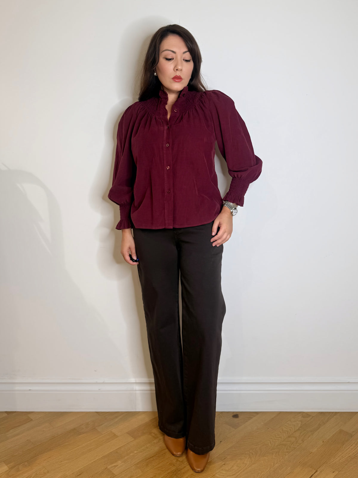 Camicia in velluto millerighe Borgogna