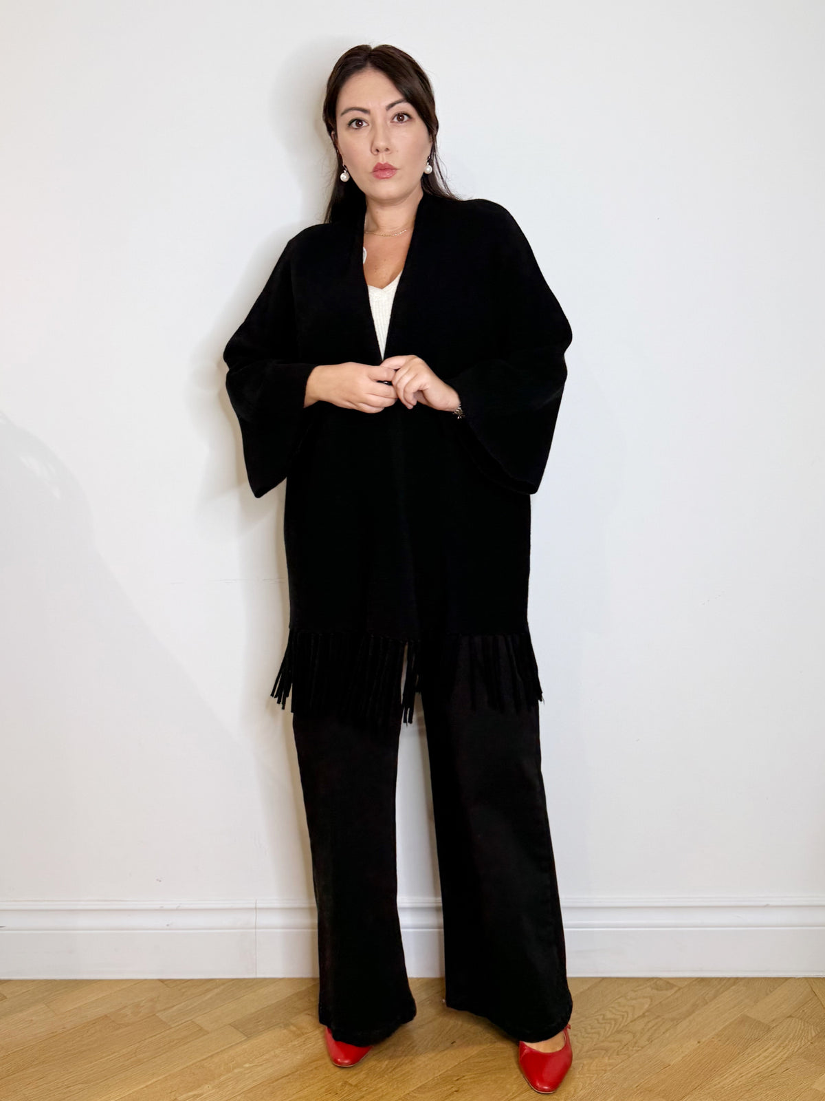 Cardigan con frange nero
