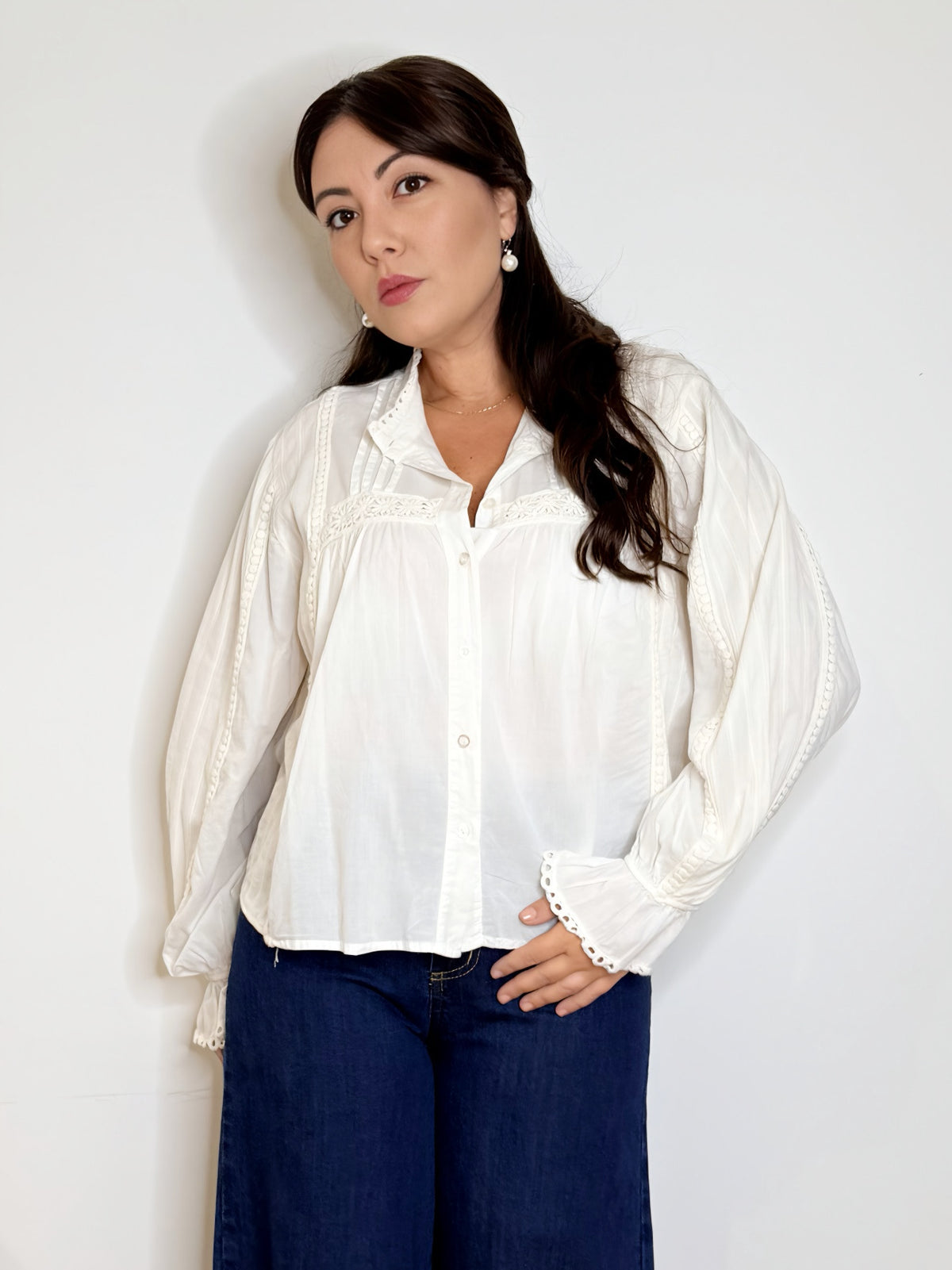 Camicia bianca bohemien 100% cotone