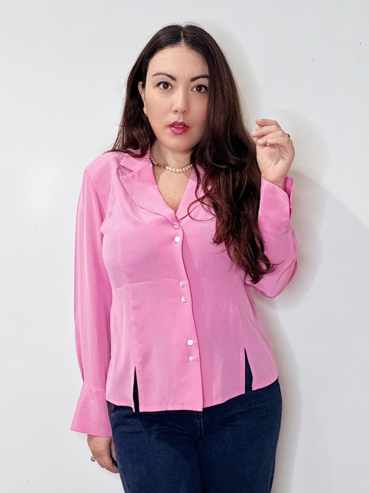 Camicia 100% seta rosa barbie