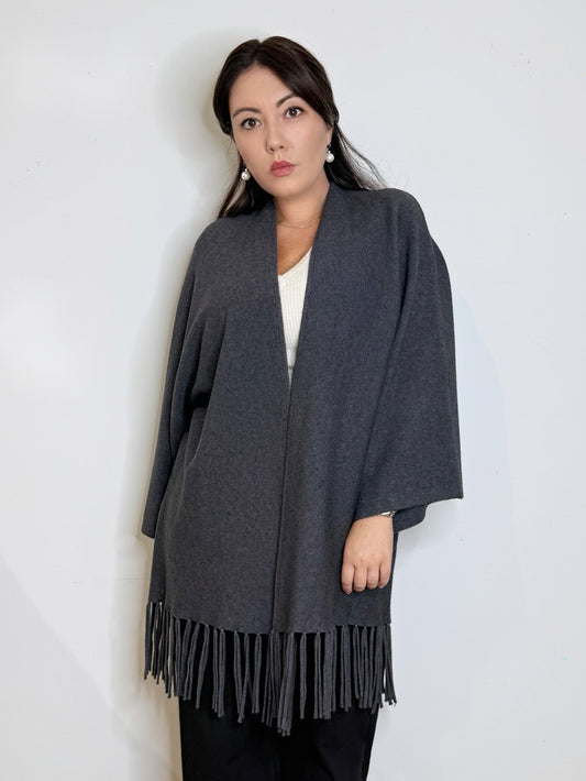Cardigan con frange grigio