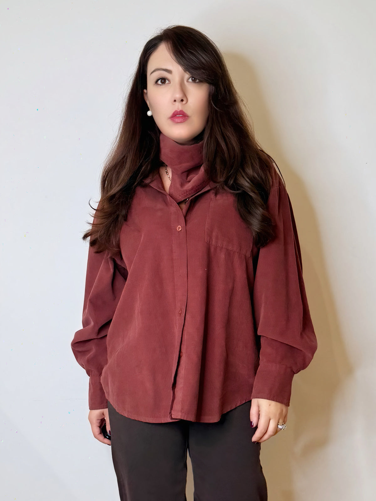 Maxi camicia in velluto con foulard