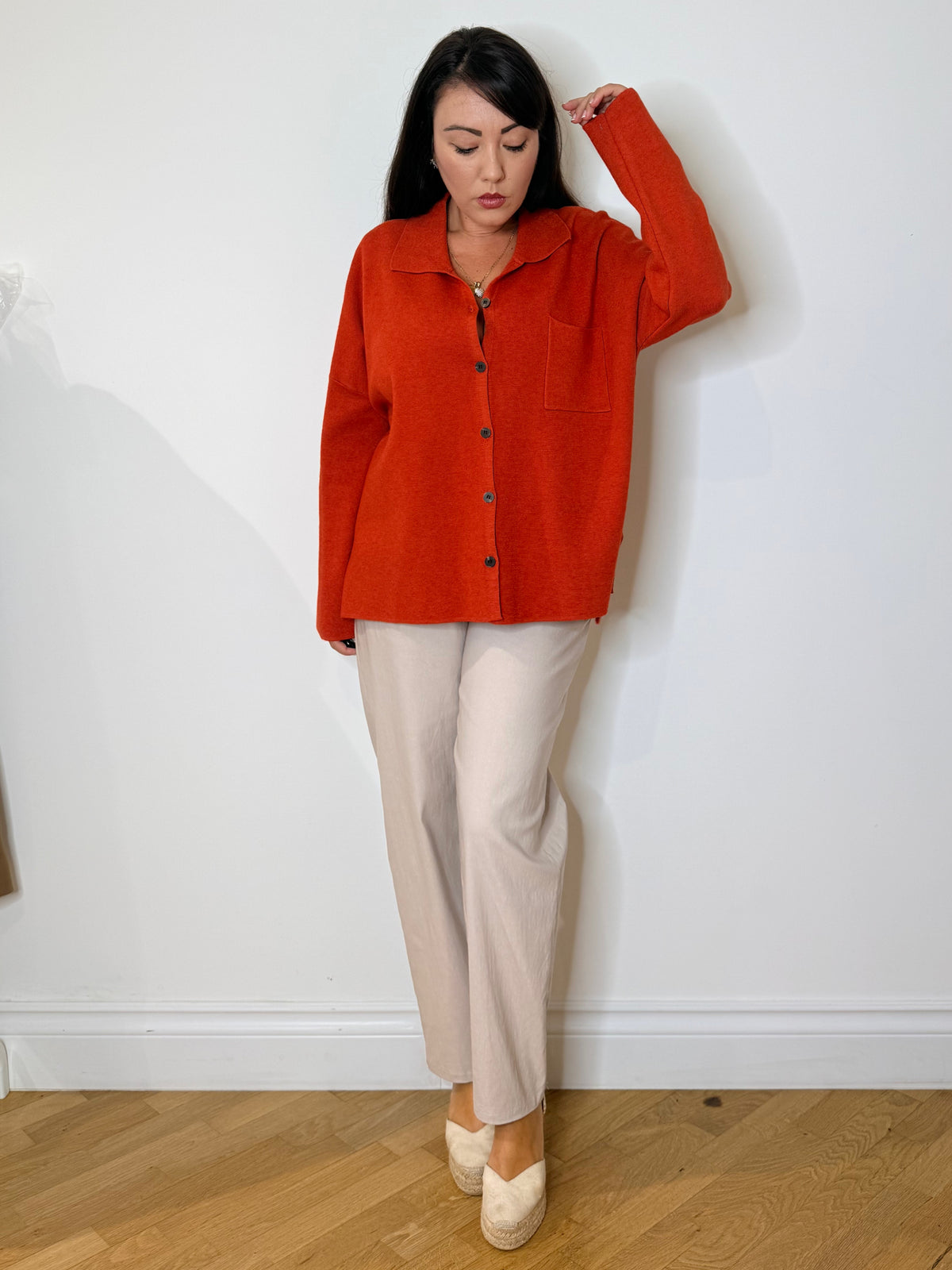 Camicia over in maglia arancio