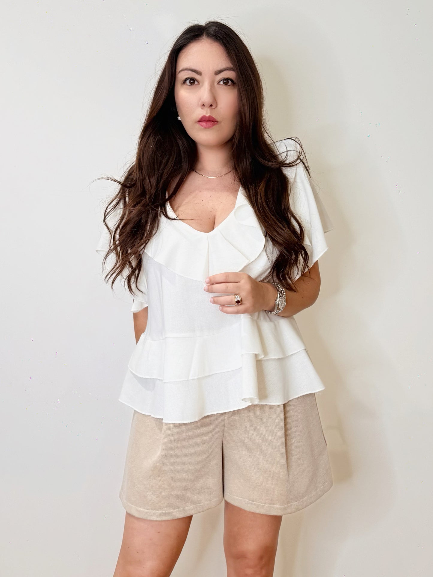 Blusa con volant 100% Lino