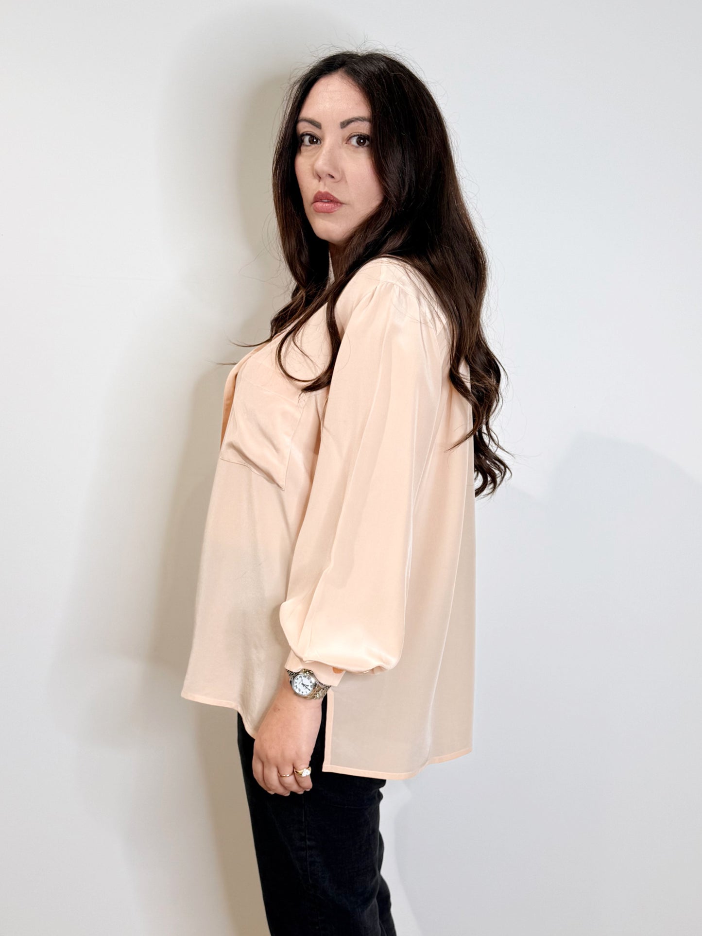 Camicia in pura seta rosa cipria