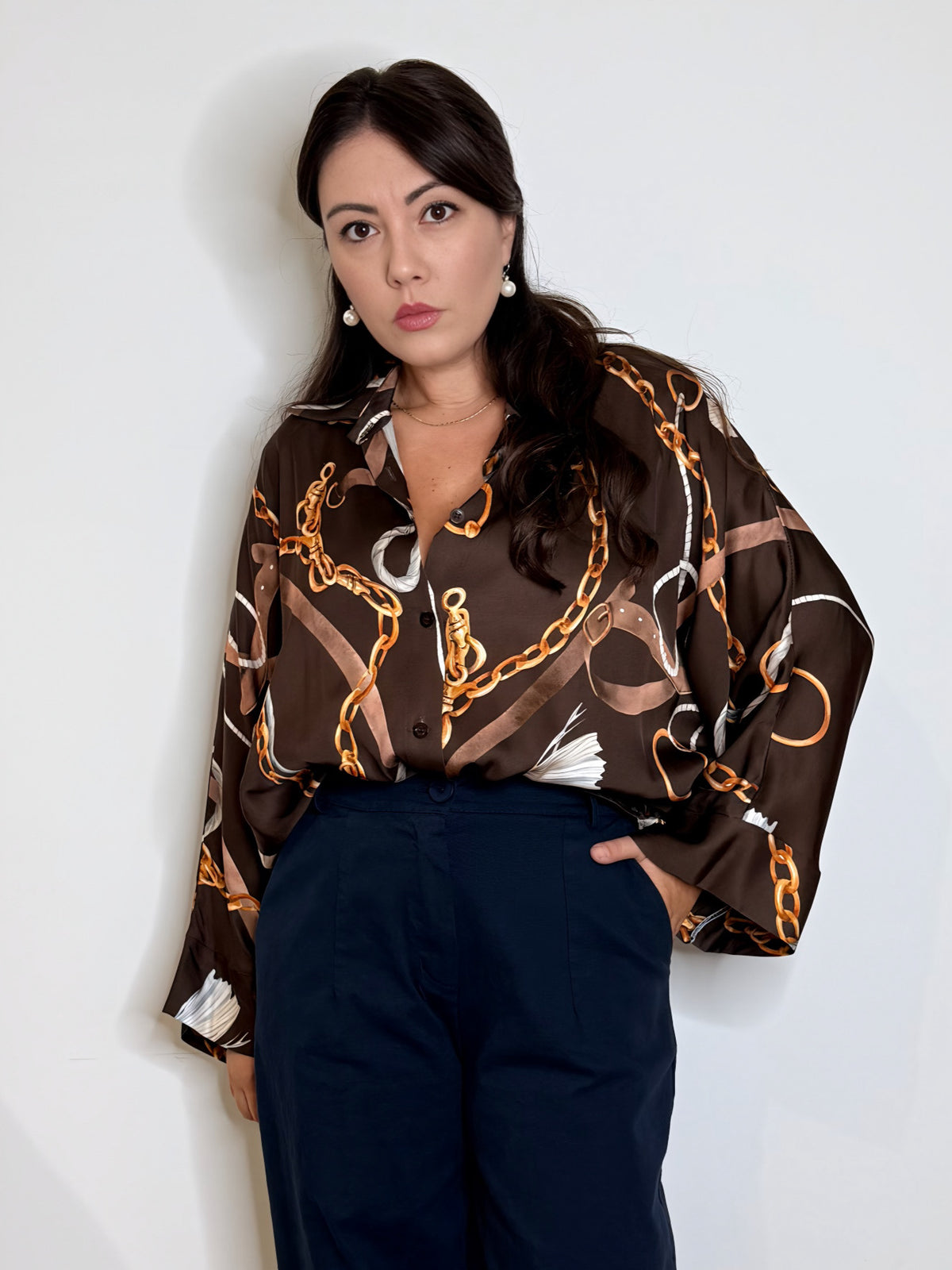 Camicia satinata stampata