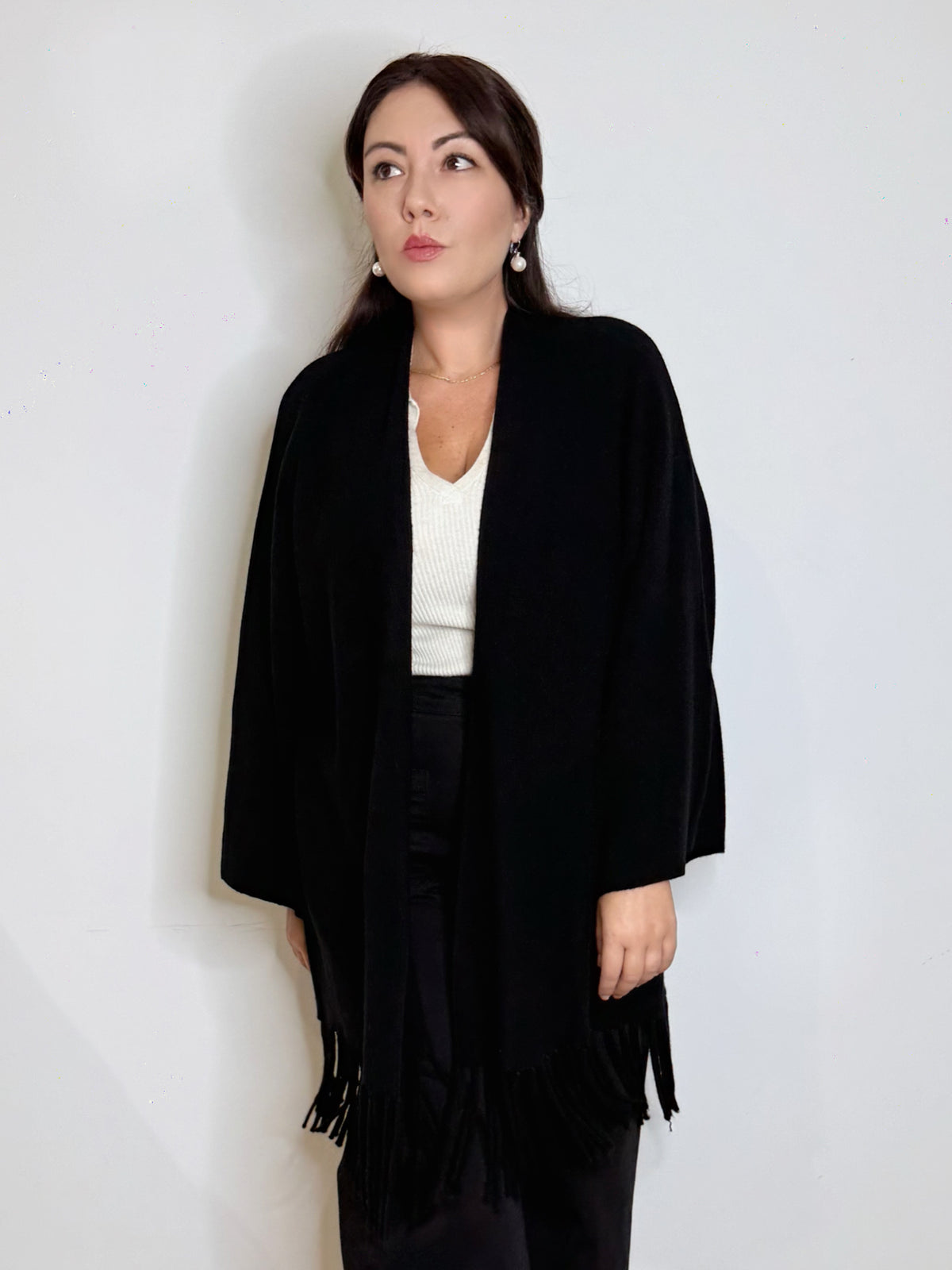 Cardigan con frange nero