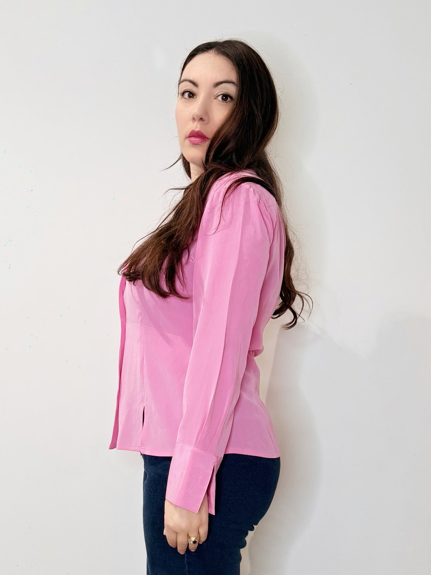 Camicia 100% seta rosa barbie