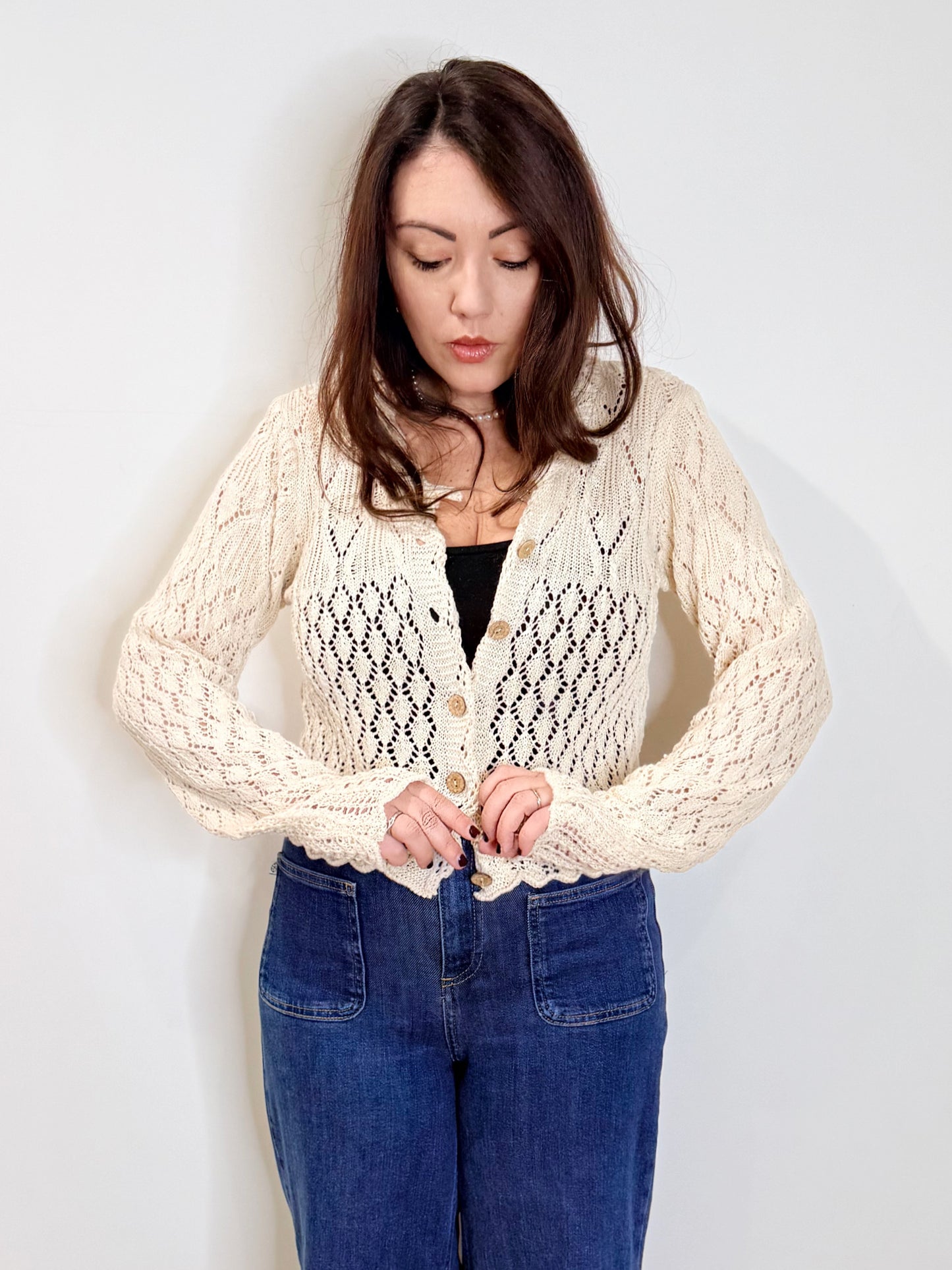 Cardigan traforato écru