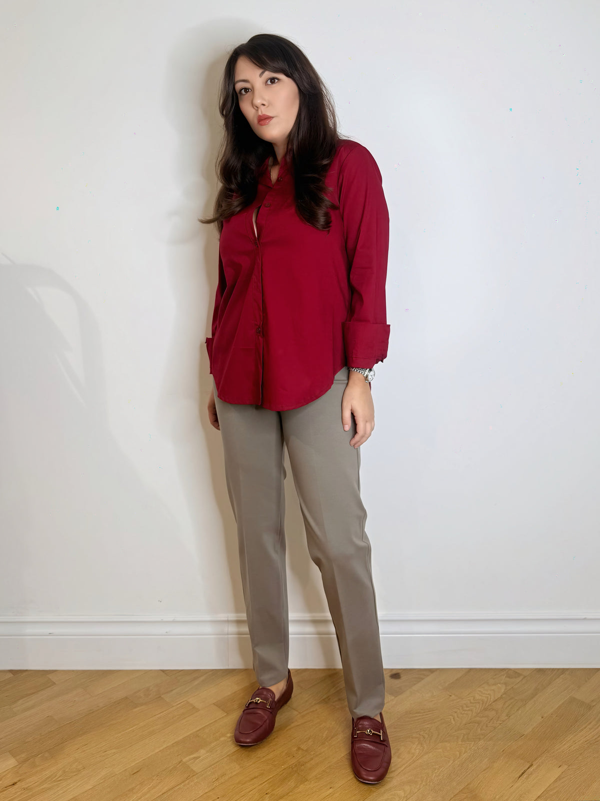 Camicia svasata in cotone ciliegia