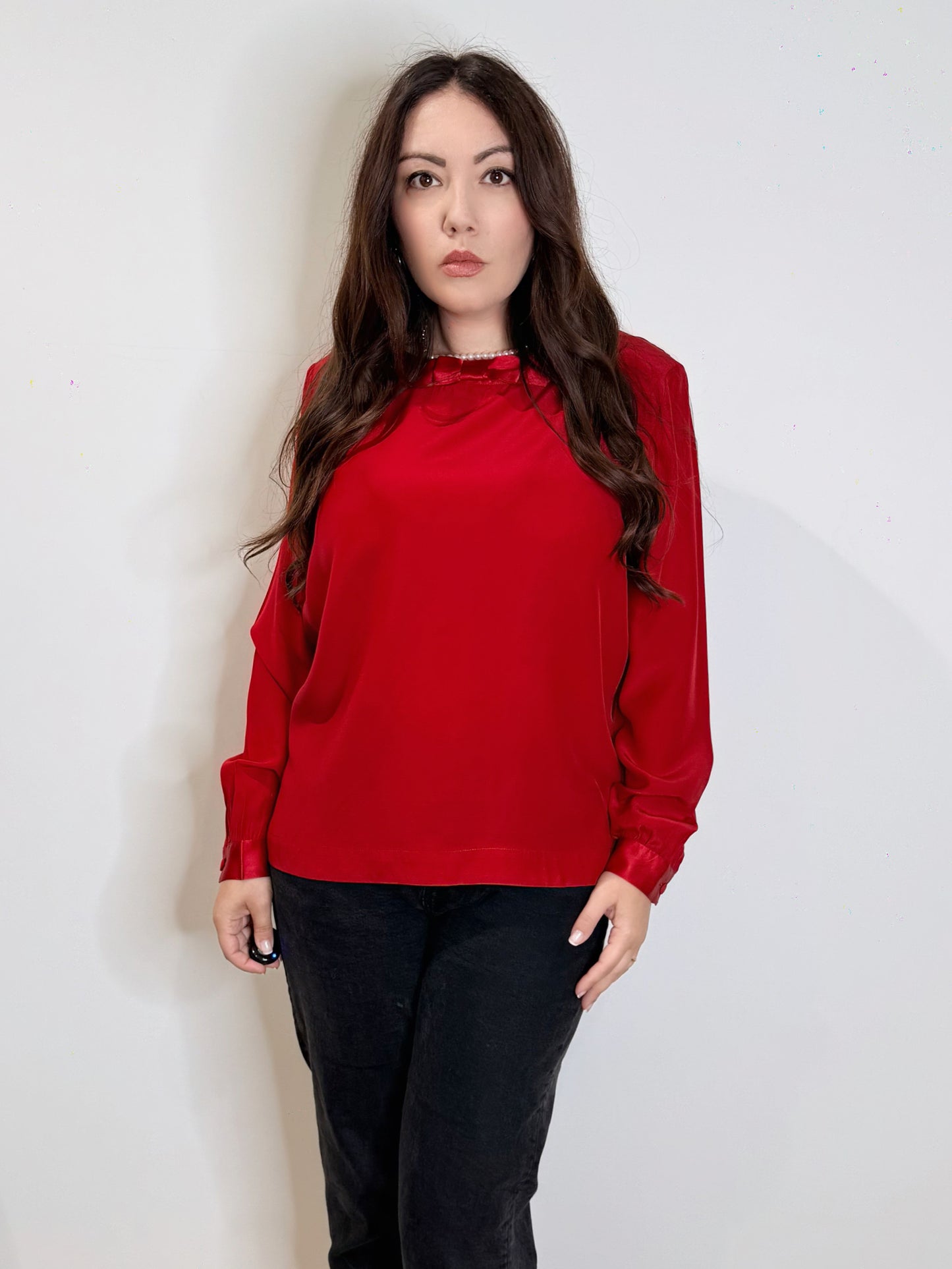 Camicia in pura seta rossa