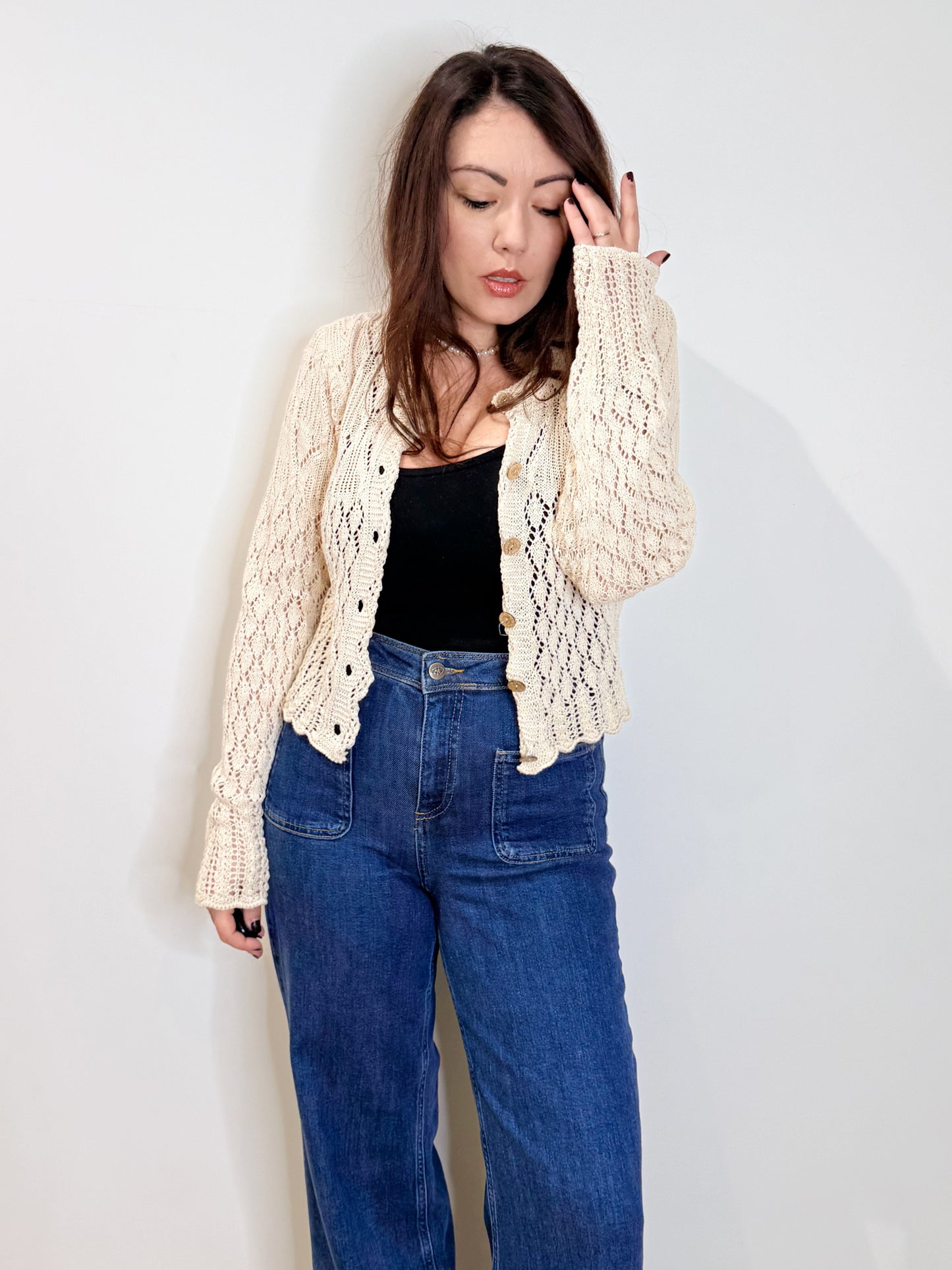 Cardigan traforato écru