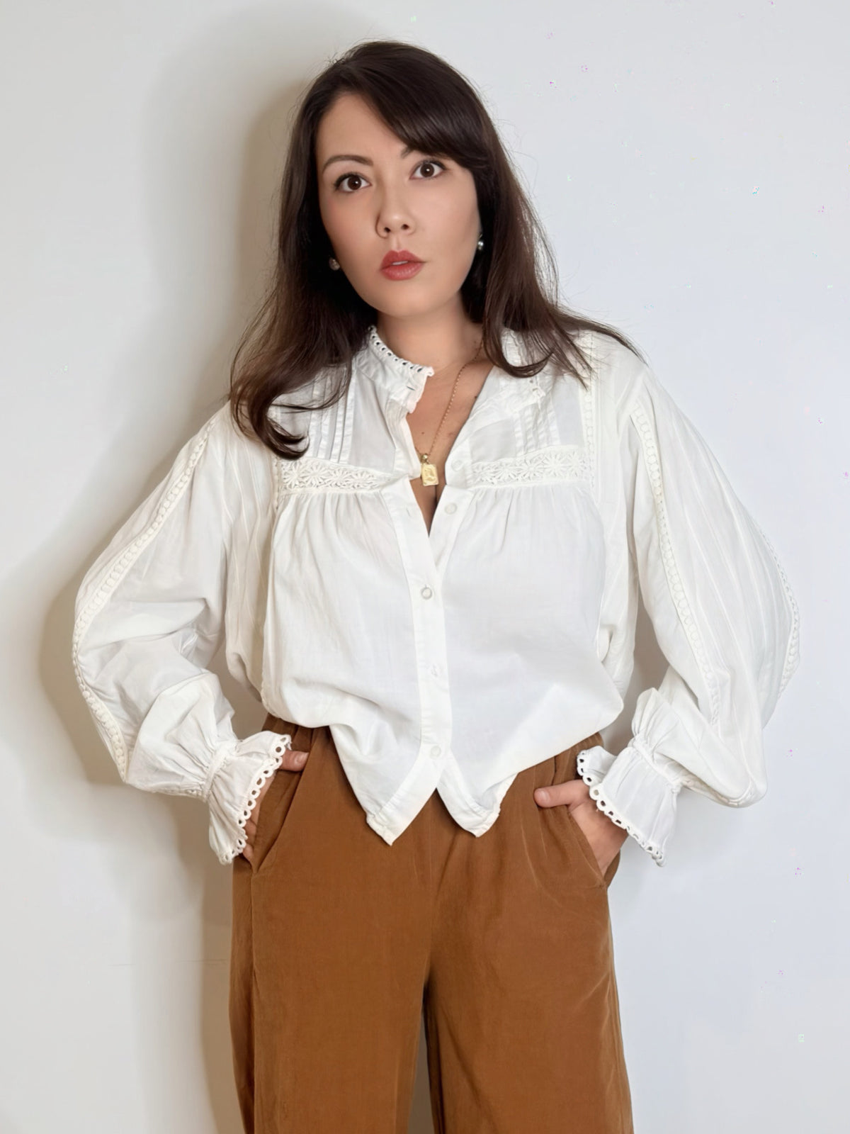 Camicia bohemien bianca 100% cotone