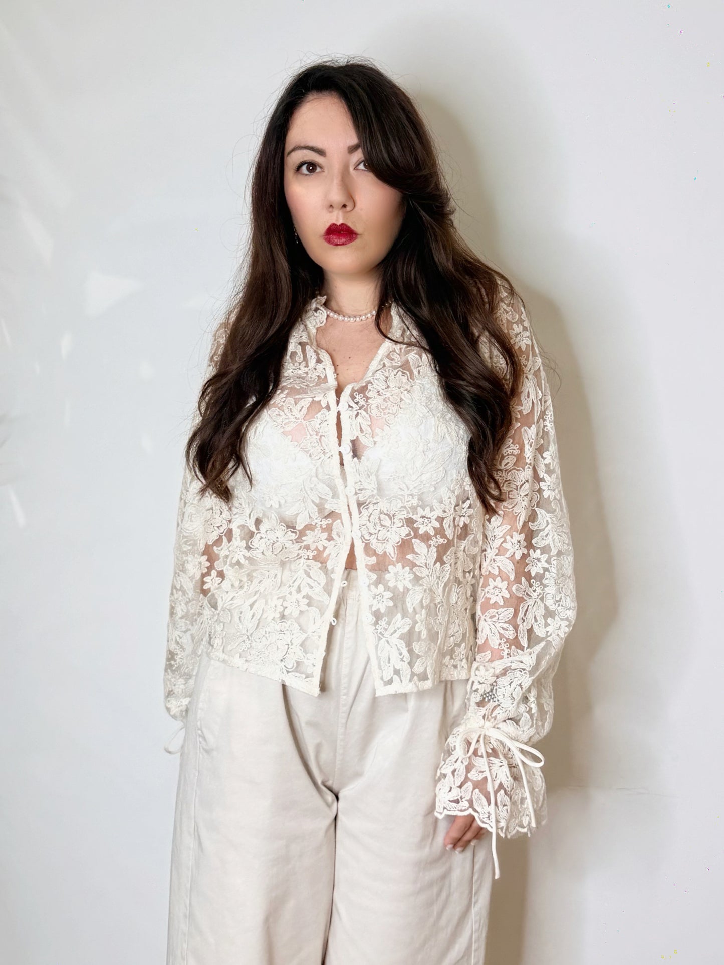 Camicia lavorata avorio