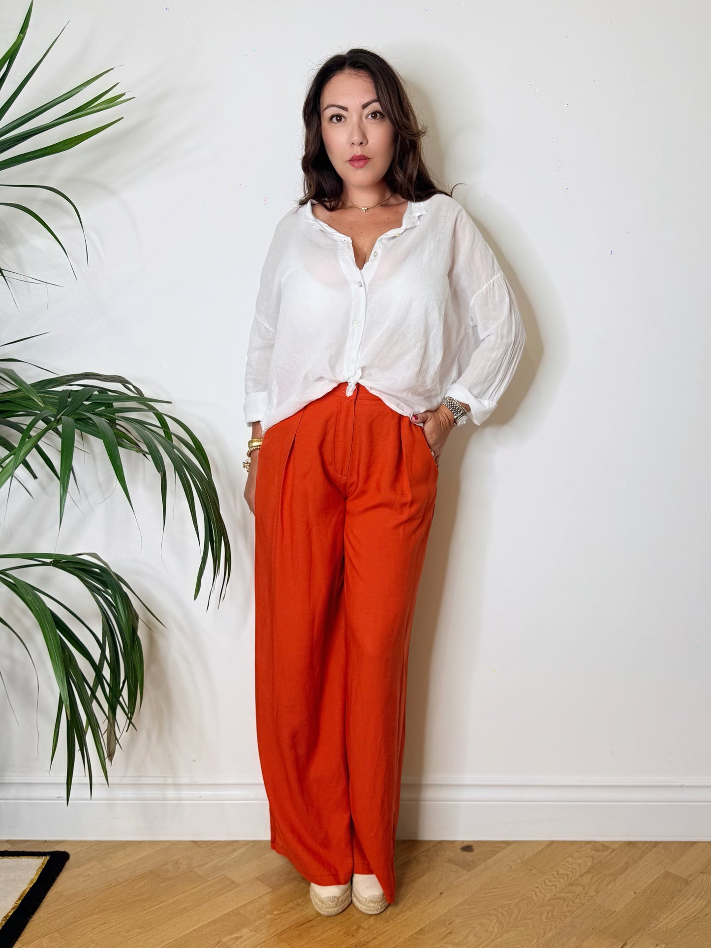 Pantaloni palazzo misto lino arancio