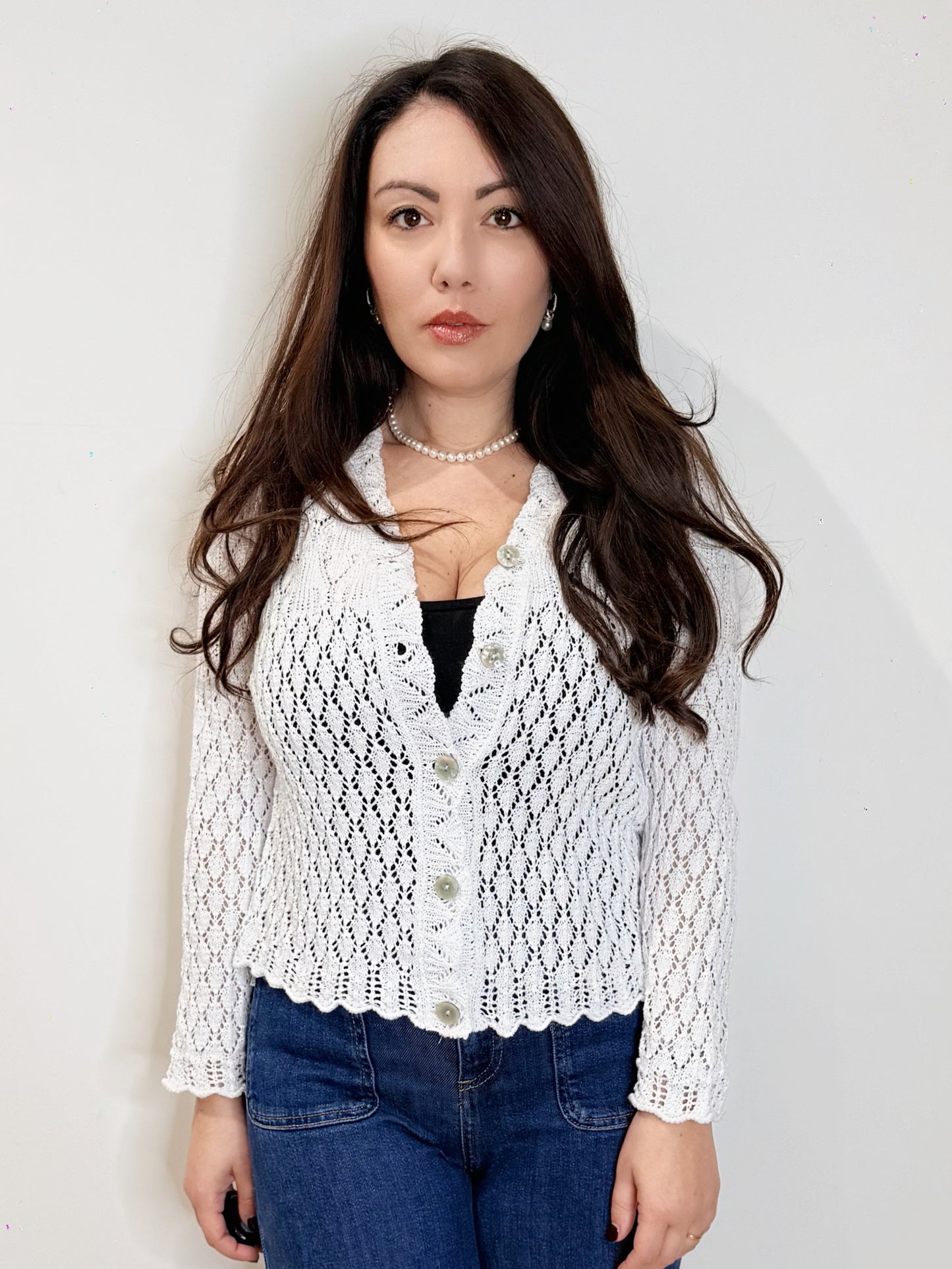 Cardigan traforato bianco