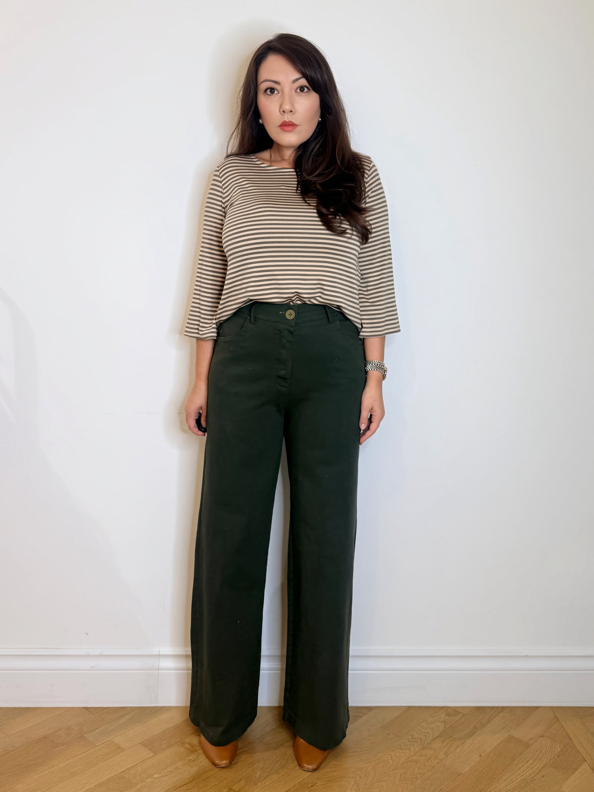 Pantalone jeans wide leg verde
