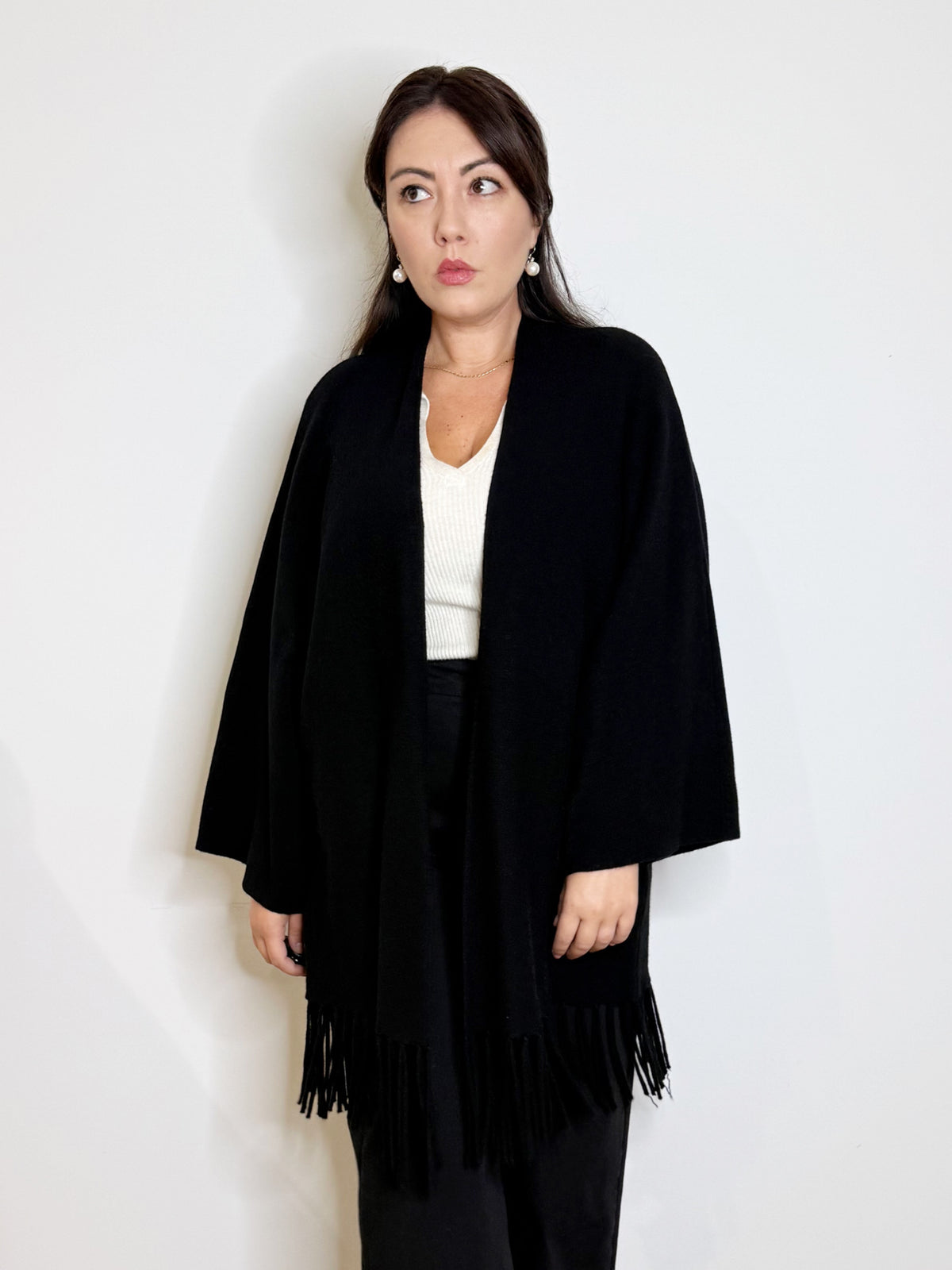 Cardigan con frange nero