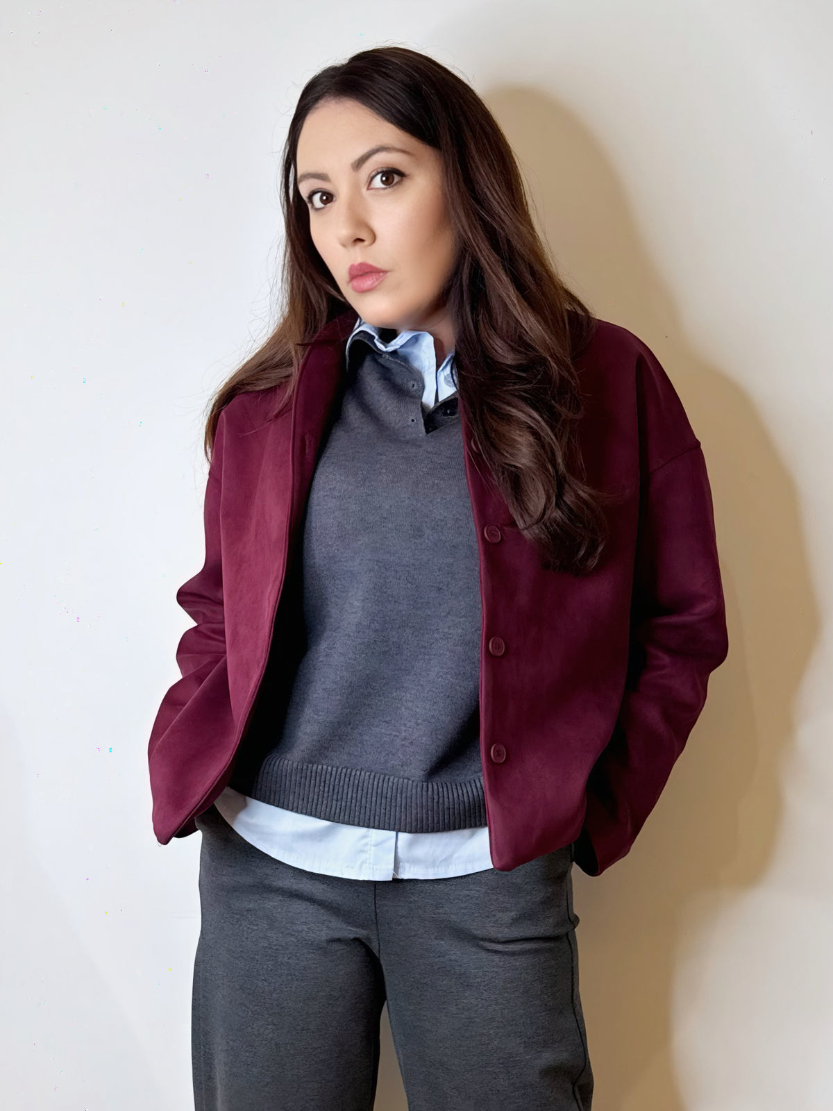 Giacca in suede bordeaux