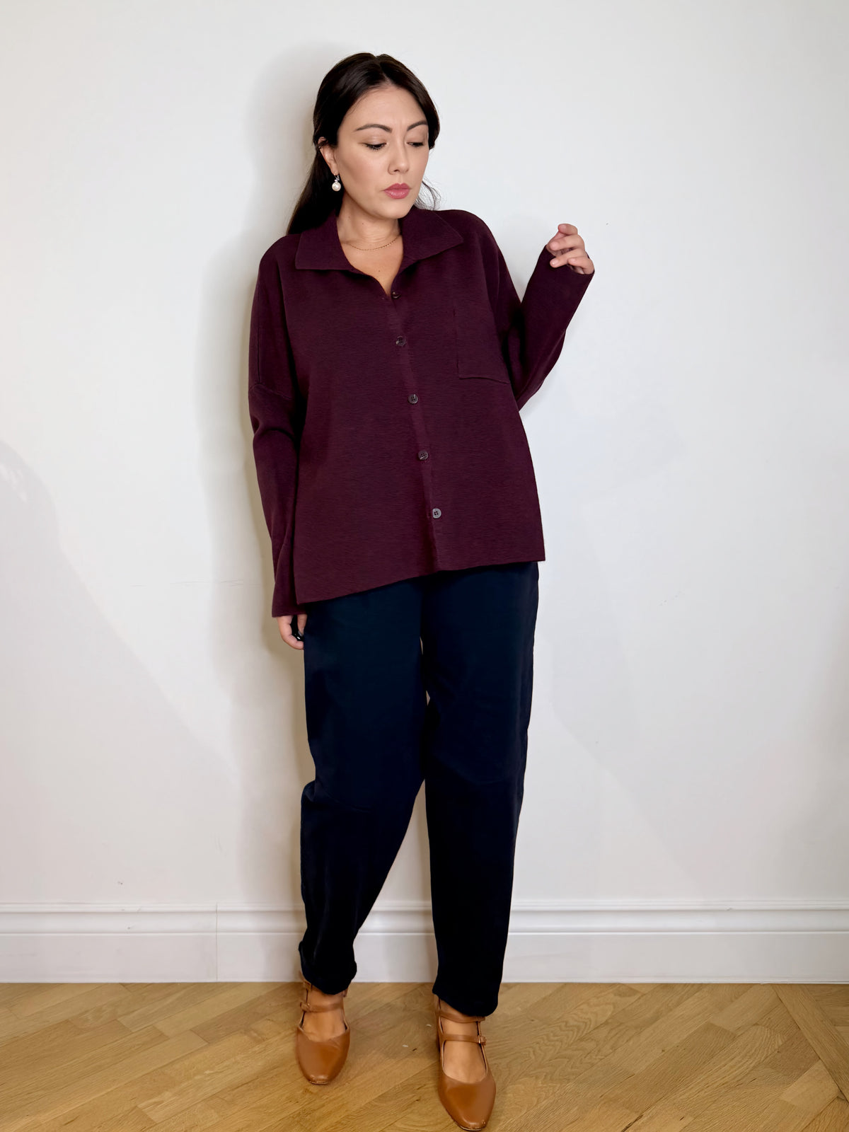 Maxi camicia in maglia burgundy