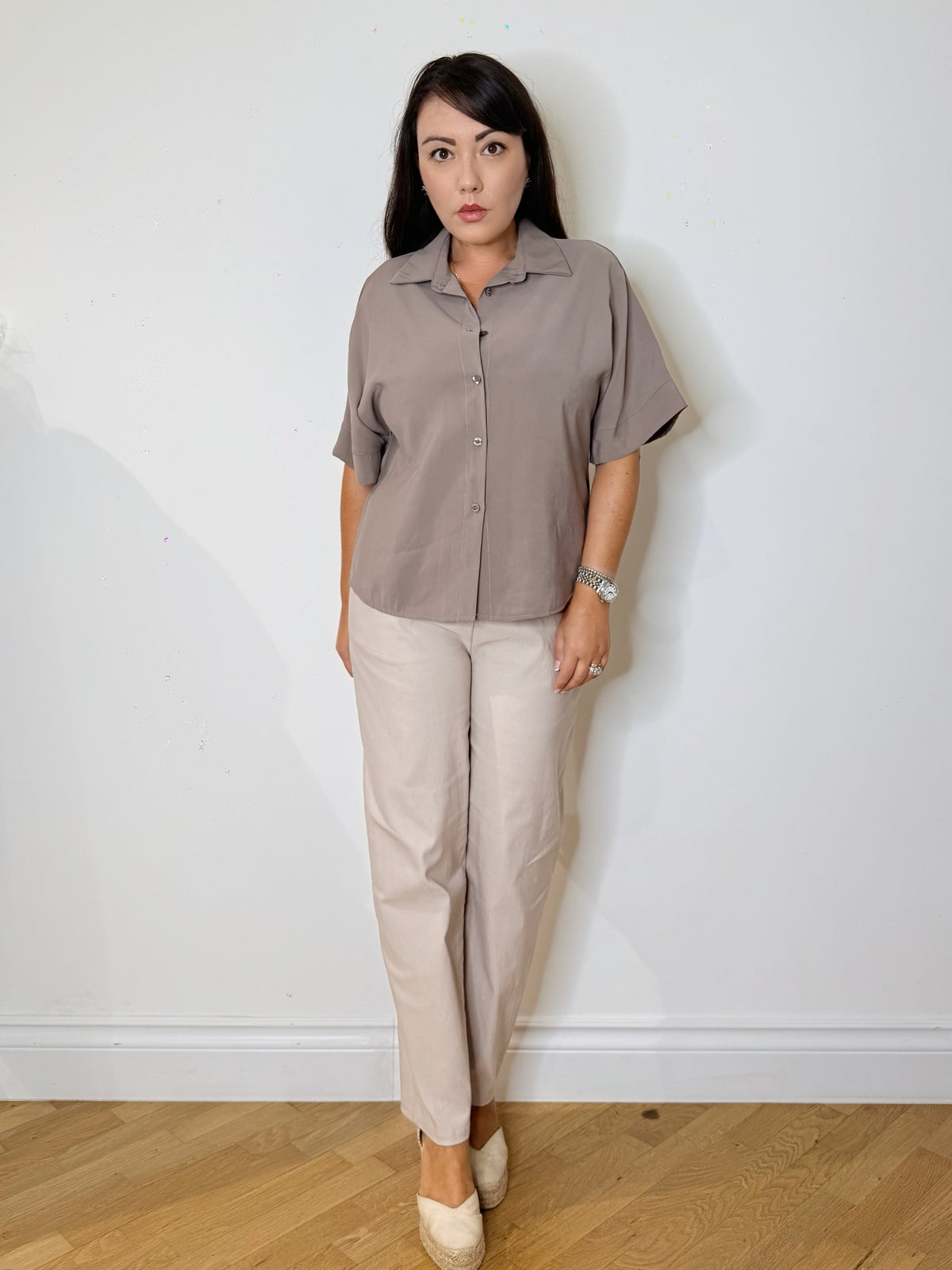 Camicia mezze maniche tortora