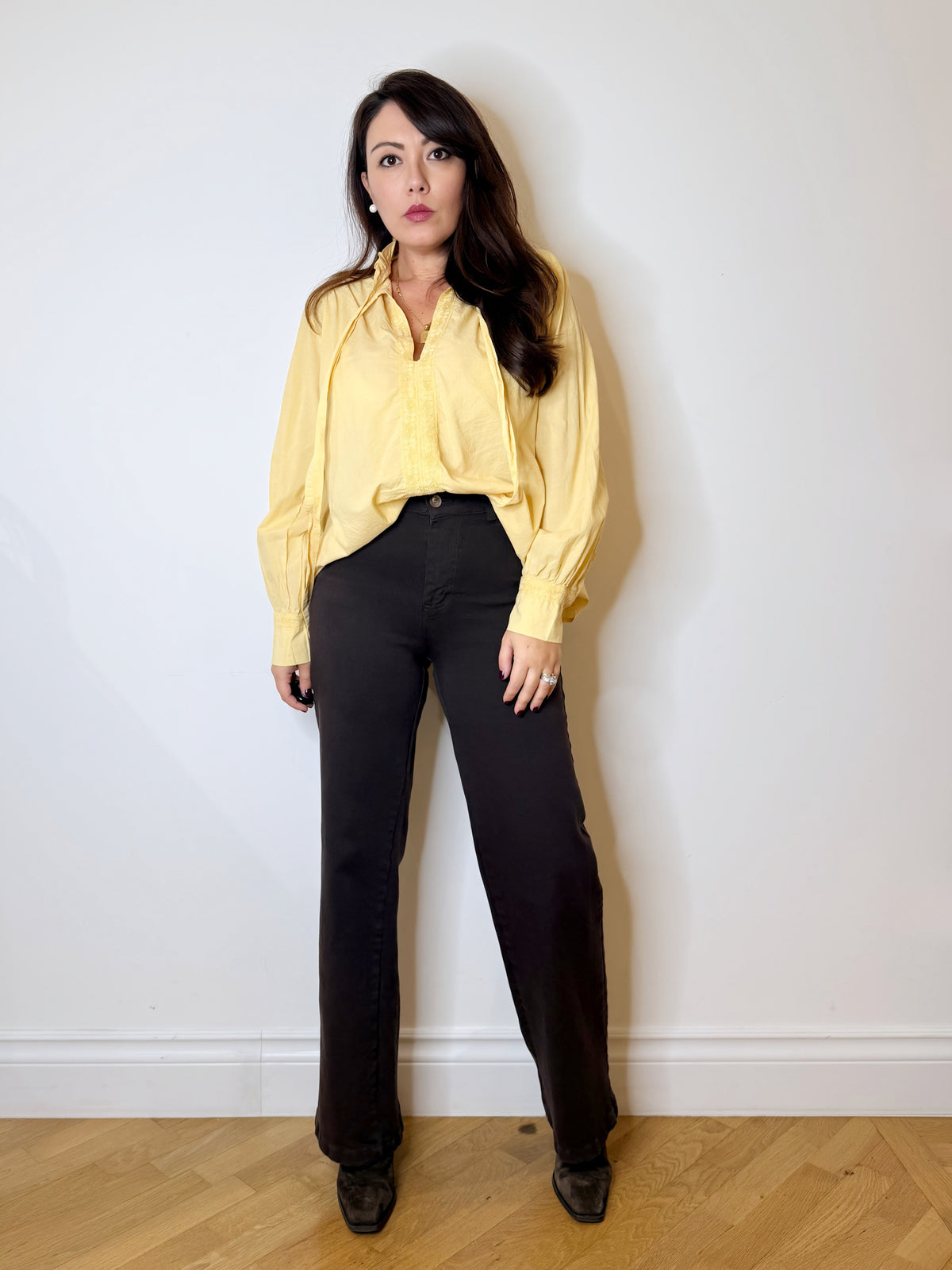 Pantalone jeans wide leg moro