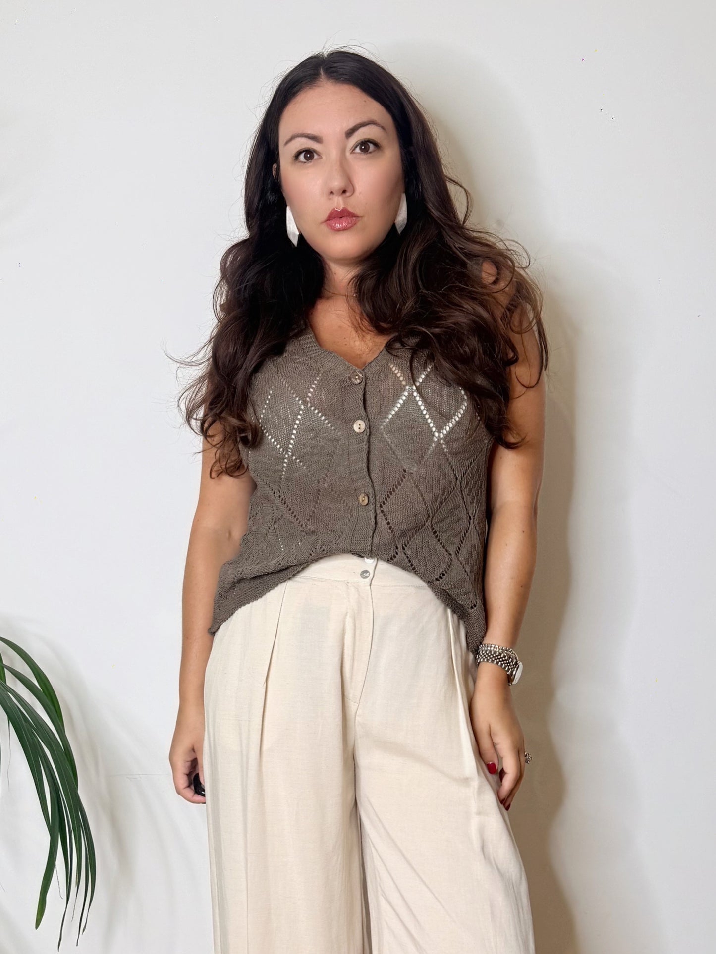 Gilet in maglia tortora