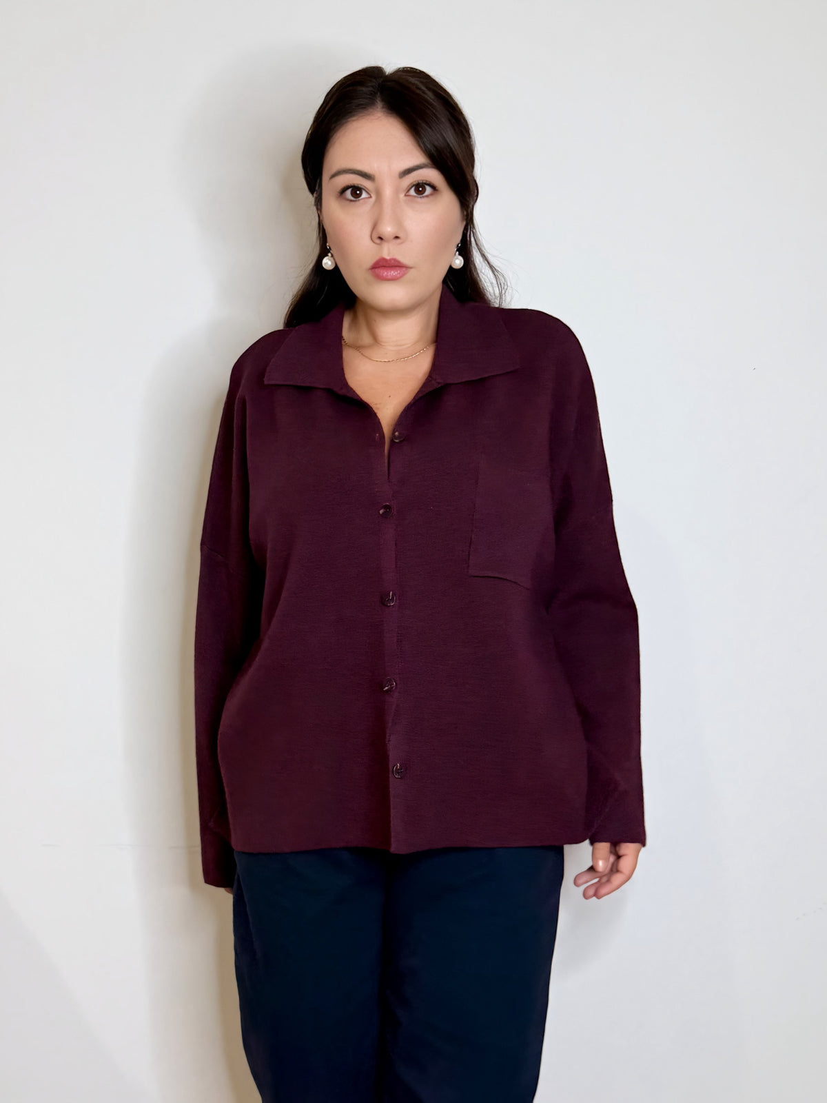 Maxi camicia in maglia burgundy