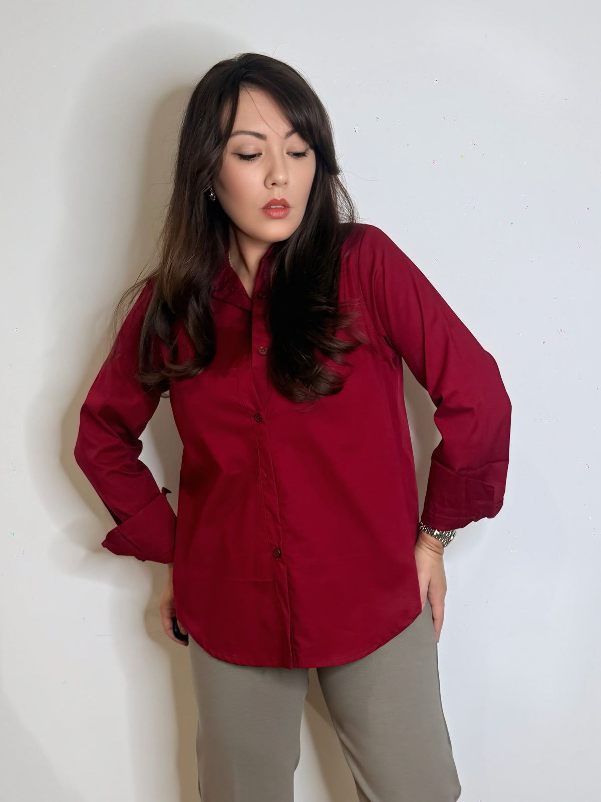 Camicia svasata in cotone ciliegia