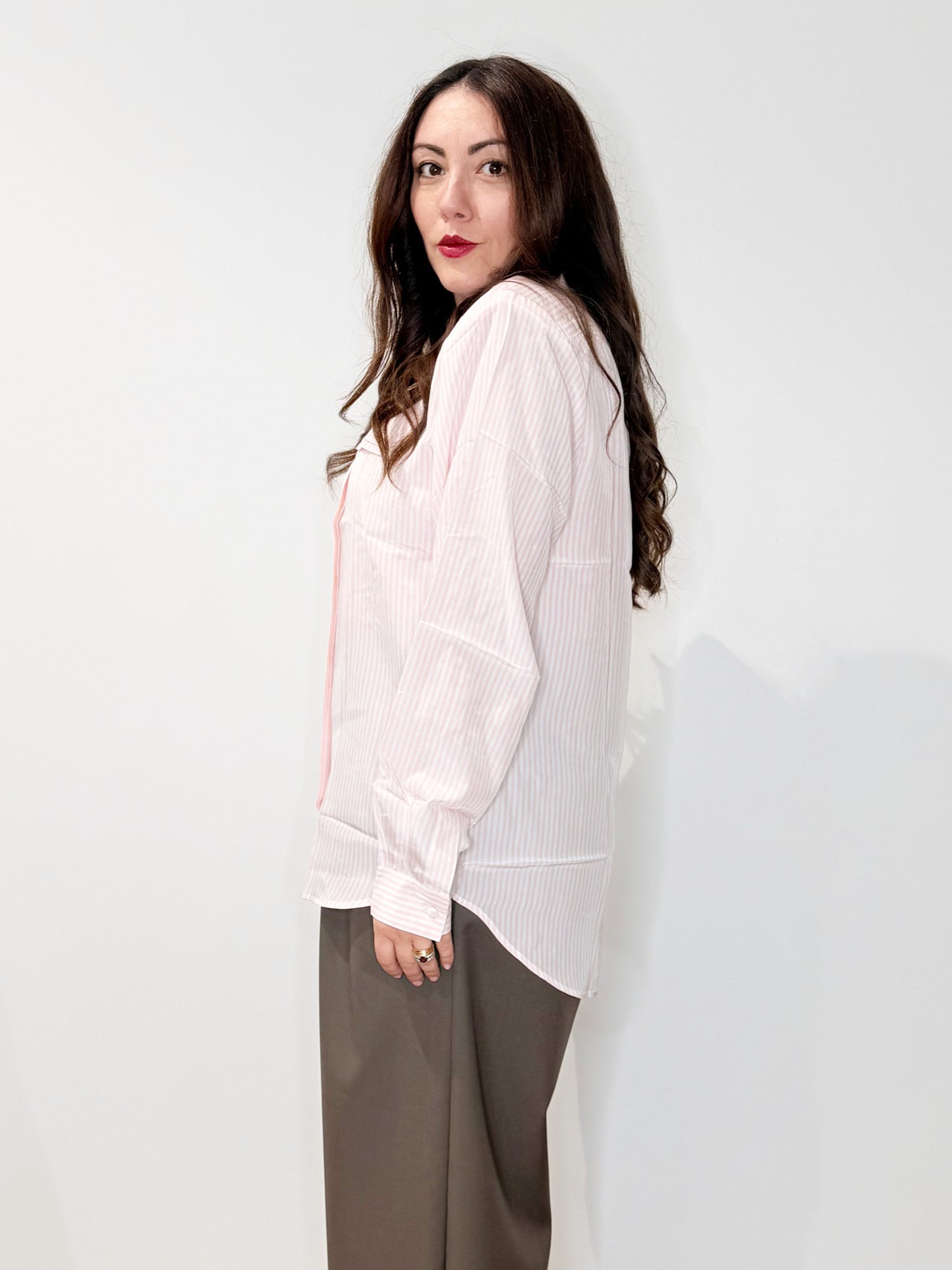 Camicia in seta a righe rosa