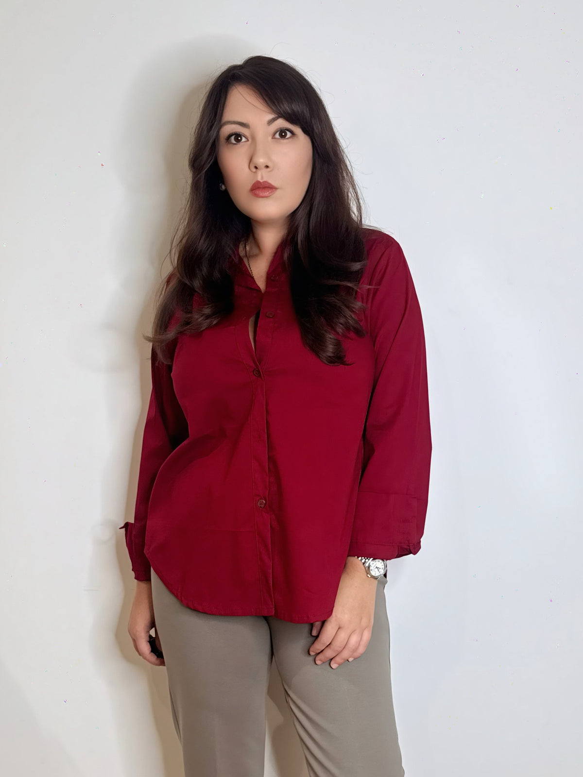 Camicia svasata in cotone ciliegia