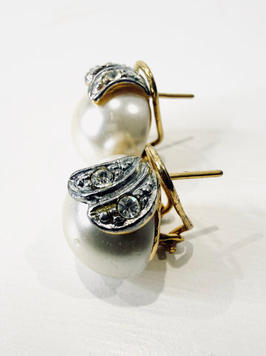 Orecchini vintage perle e strass