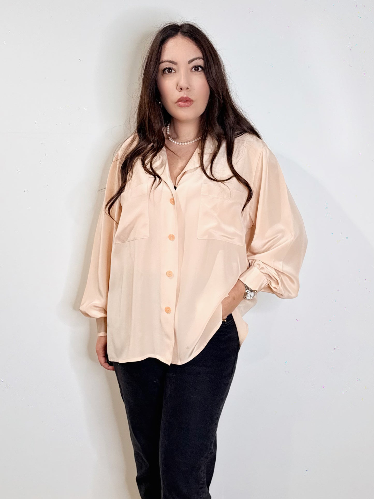 Camicia in pura seta rosa cipria