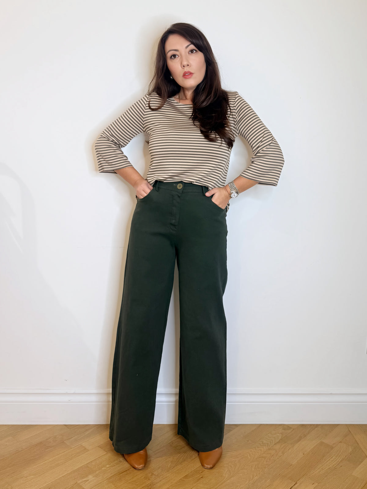 Pantalone jeans wide leg verde