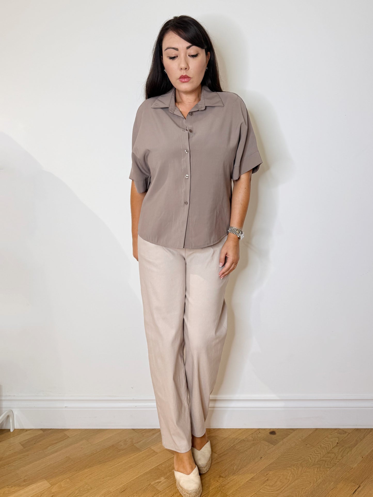 Camicia mezze maniche tortora