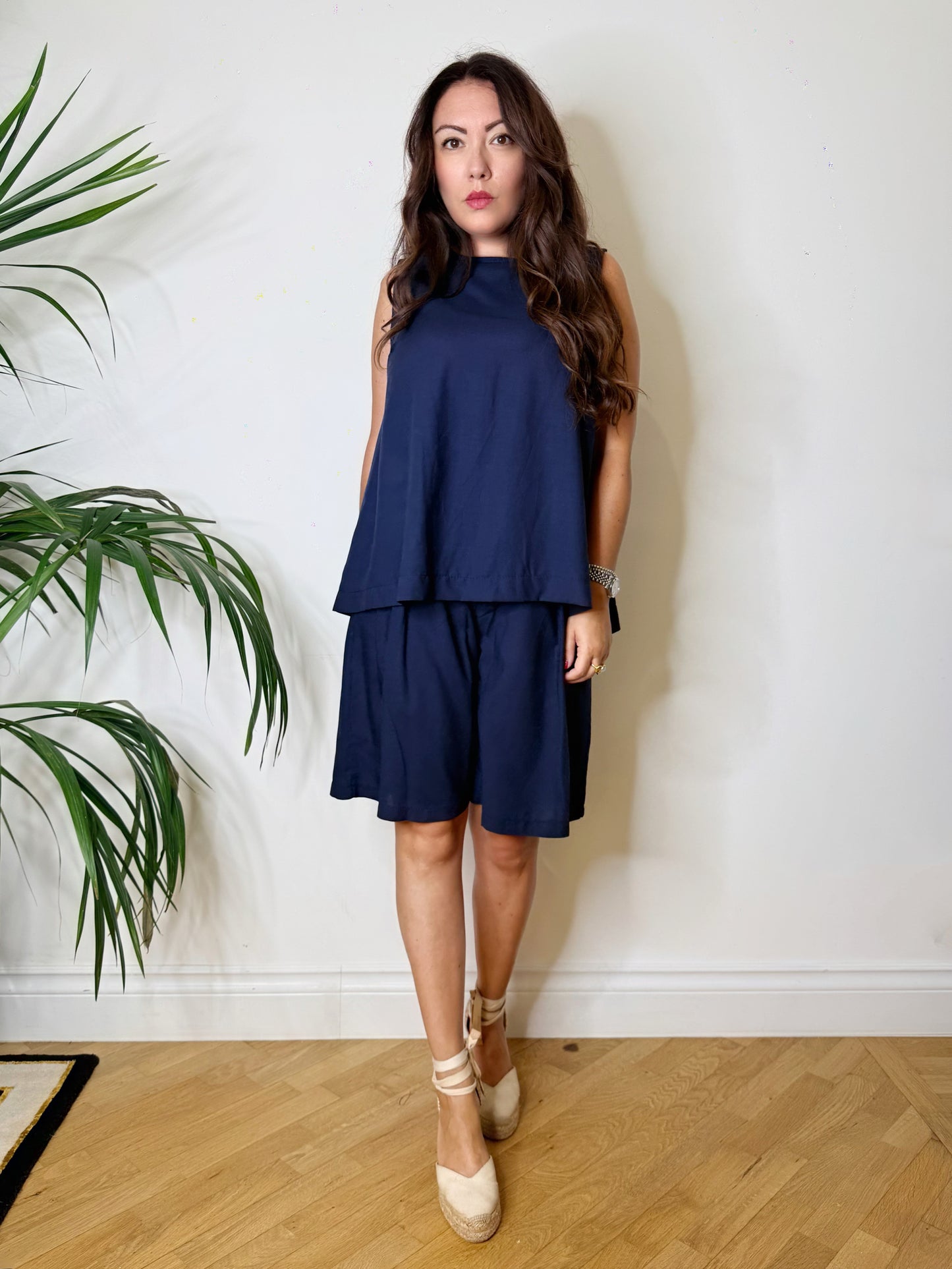 Completo blu in misto lino