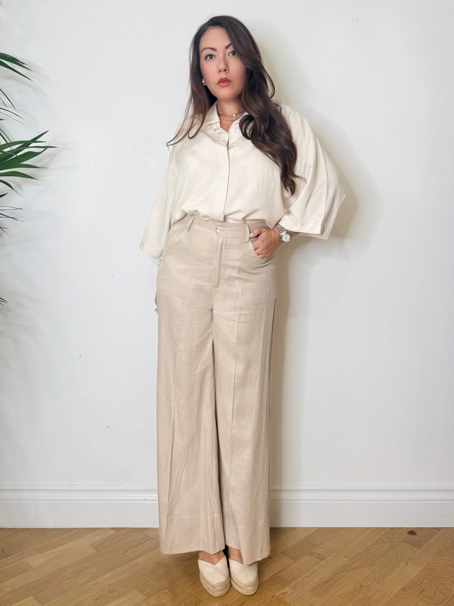 Pantalone palazzo misto lino