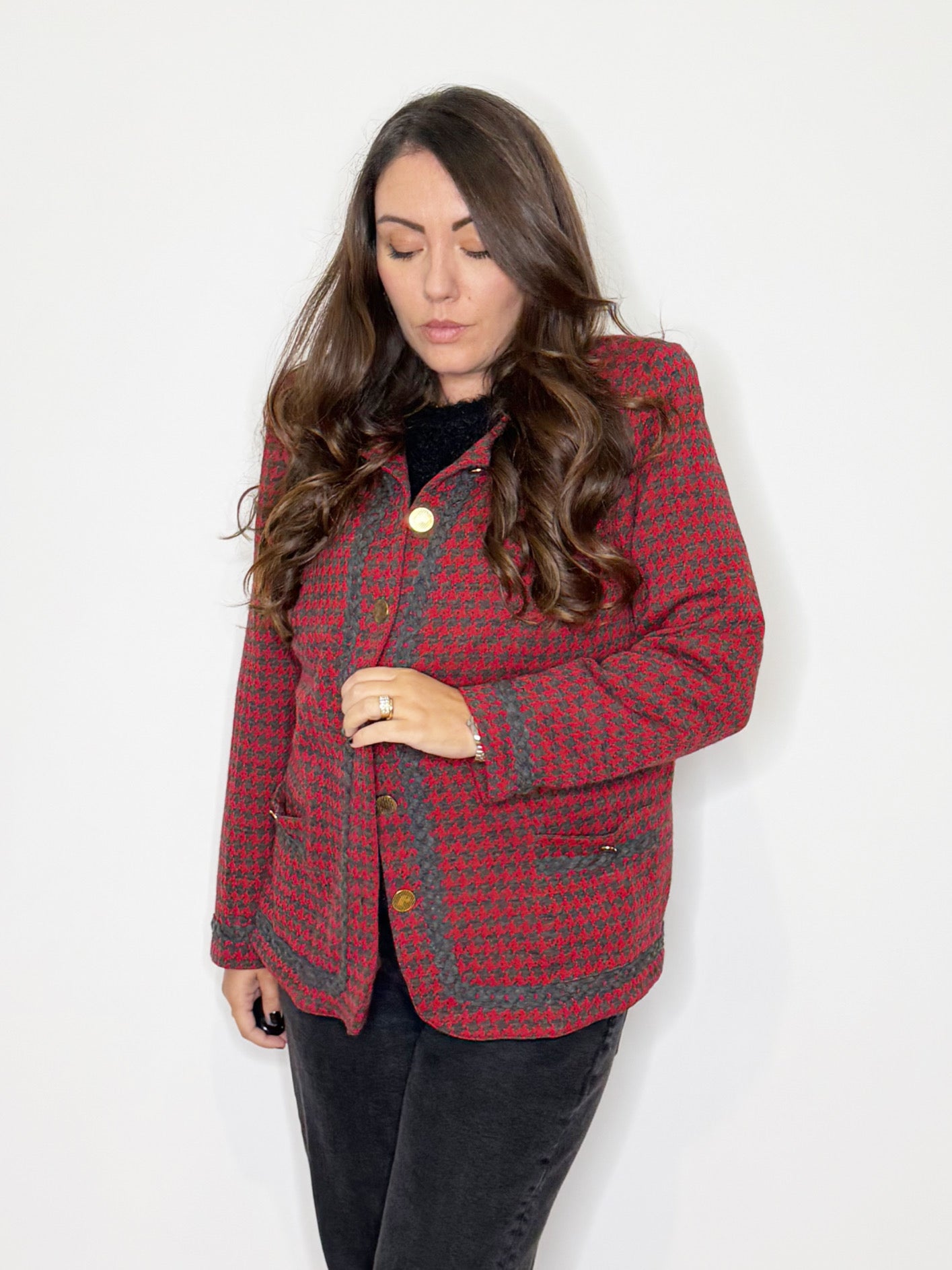 Giacca cardigan in pied de poule