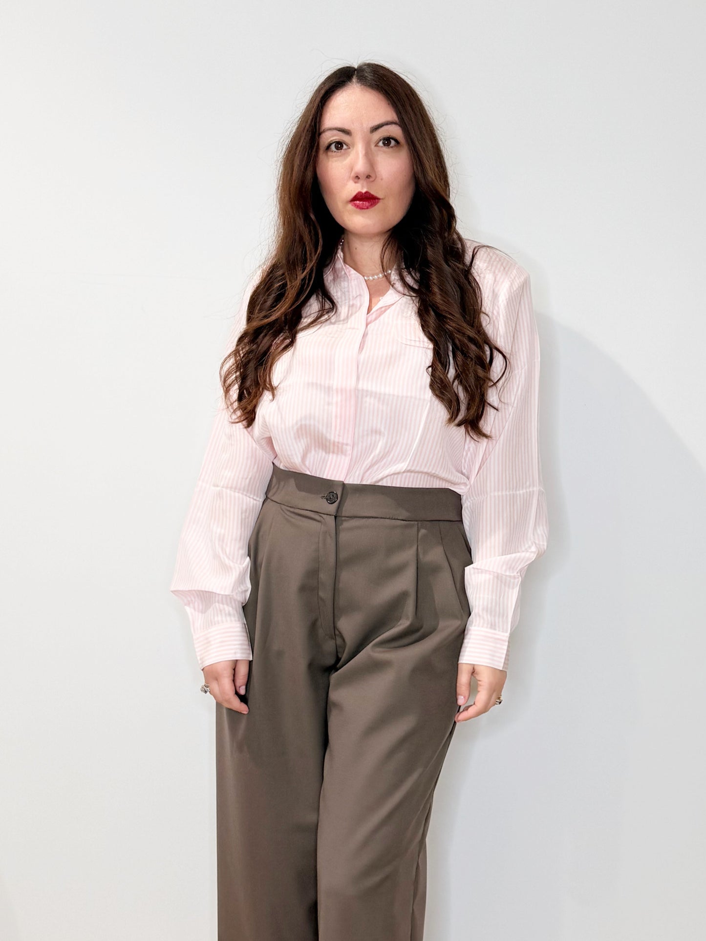 Camicia in seta a righe rosa