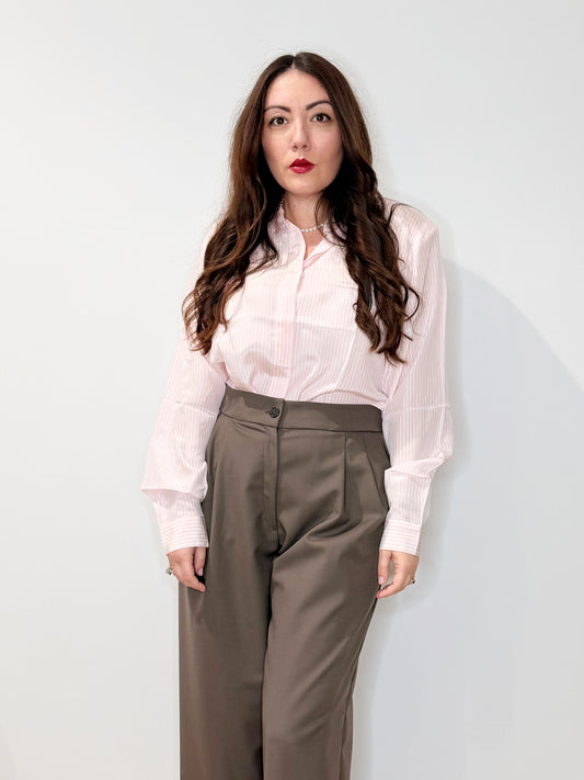 Camicia in seta a righe rosa