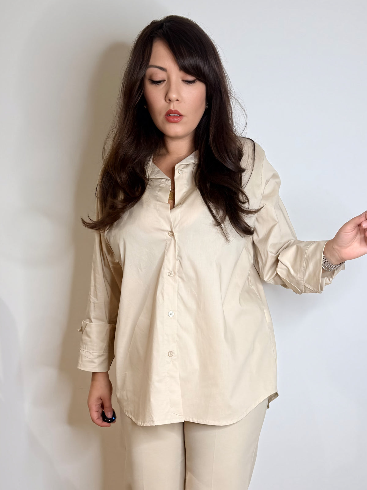 Camicia lunga in cotone beige