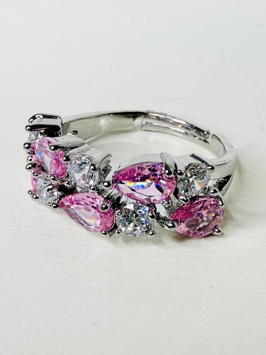 Anello riviera doppia fascia gocce rosa