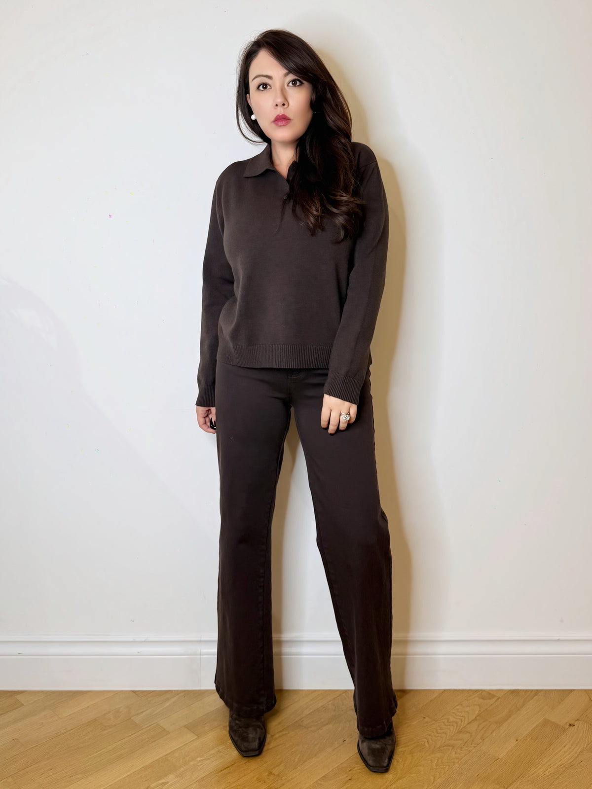 Pantalone jeans wide leg moro